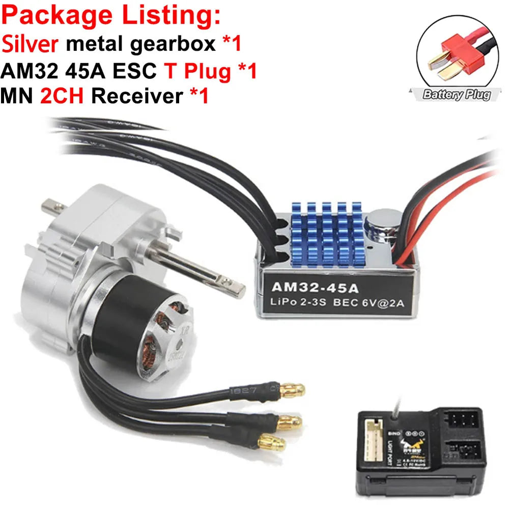 Full Metal Gearbox 2322 2600KV Brushless Motor AM32 45A ESC 21g Servo/2CH Receiver for RC Car Crawler MN82 MN78 MN168 MN99 MN98