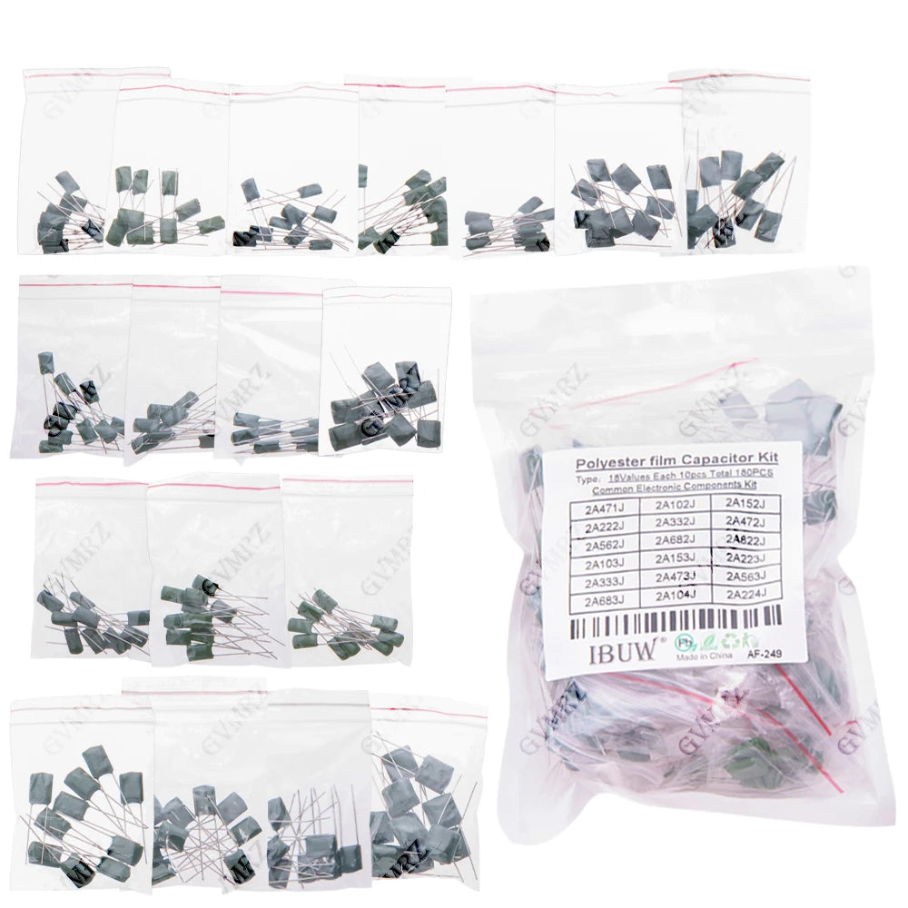 50PCS 2A333J 2A224J 2A683J 2A334J Polyester Film Capacitor Assorted Values J Tolerance for Electronics 2A333J DIY 2A152J