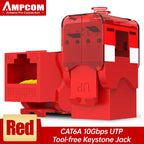 AMPCOM CAT6A CAT6 Tool Less Keystone Jack,  RJ45 UTP Keystone Module Adapter No Punch-Down Tool Couplers Modular Connector