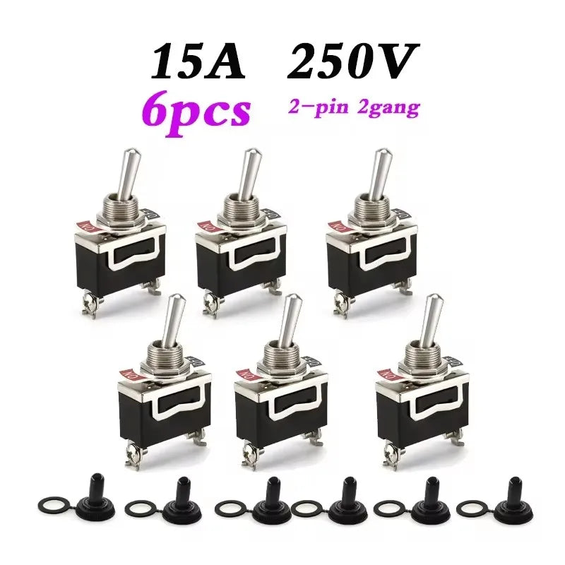 6Pcs Heavy Duty Car Boat Rocker Toggle Switch 15A 250V 2 3 Pin 2 3 Gang SPST ON/OFF Rocker Switches with Boot Spst Rocker Switch