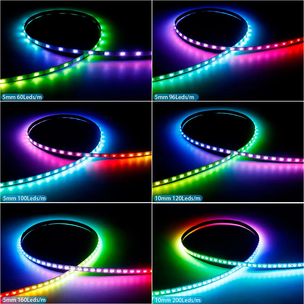 5mm Ultra-Narrow 2020SMD WS2812B RGBIC LED Strip Light WS2812 60/100/120/160/200Leds/m Individually Addressable IC Tape DC5V