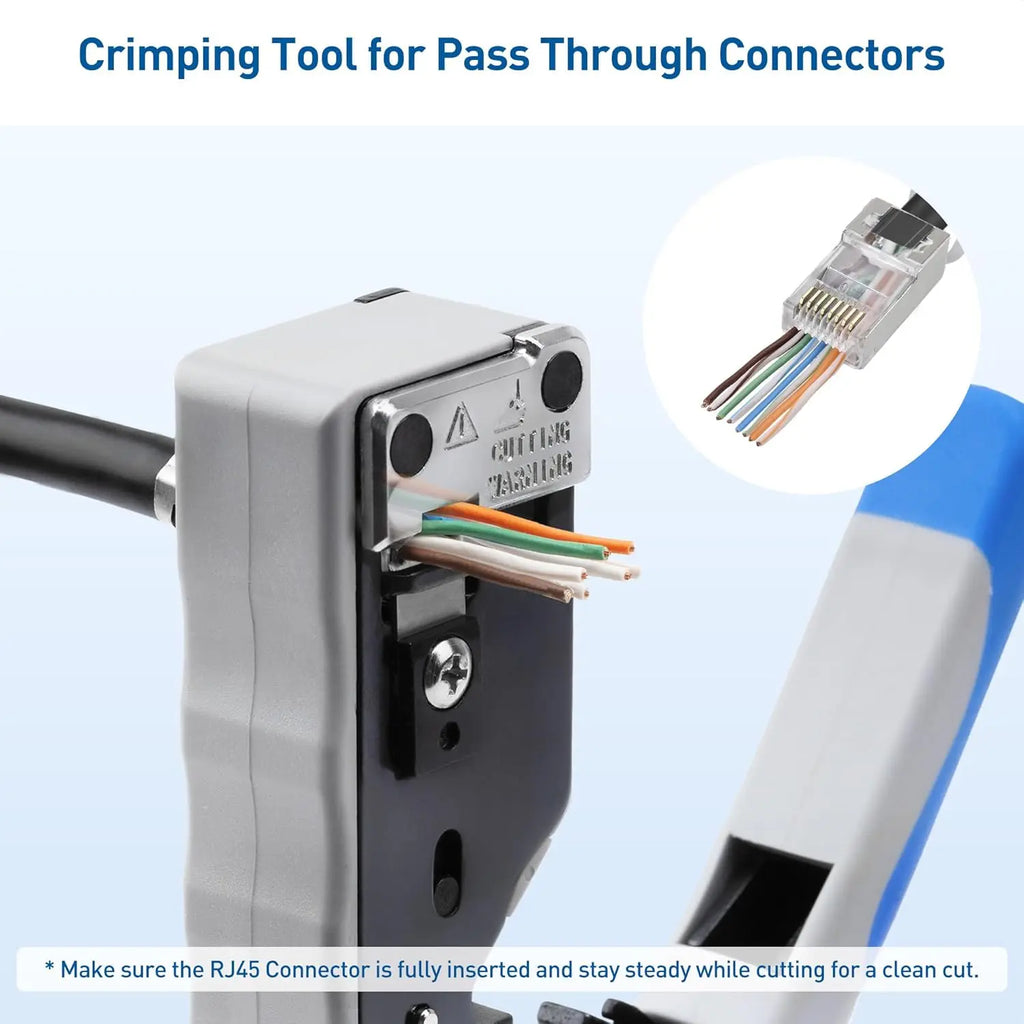ZoeRax RJ45 Ethernet Crimping Tool for CAT8 Cat7 Cat6a Cat6 Cat5e Ethernet Connectors with wire stripping and cutting functions