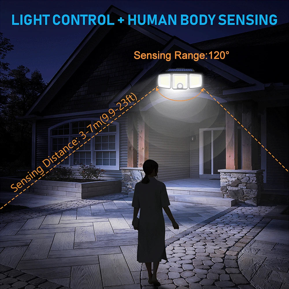 3 Heads Solar Motion Sensor Lights 236/223LED Solar Security Flood Lights Waterproof 3 Modes Wall Light Garden Yard Patio Pathwa