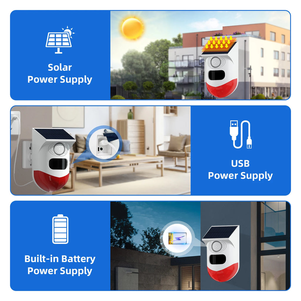Outdoor Solar PIR Infrared Alarm Smart WiFi Siren Waterproof Wireless 433MHz Burglar Strobe Sensor Multiple Versions Available