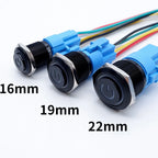16mm 19mm 22mm Black On Off Metal Button Switch Car Power Start Stop Led Light Waterproof Reset Latching With Socket 5V 12V 220V