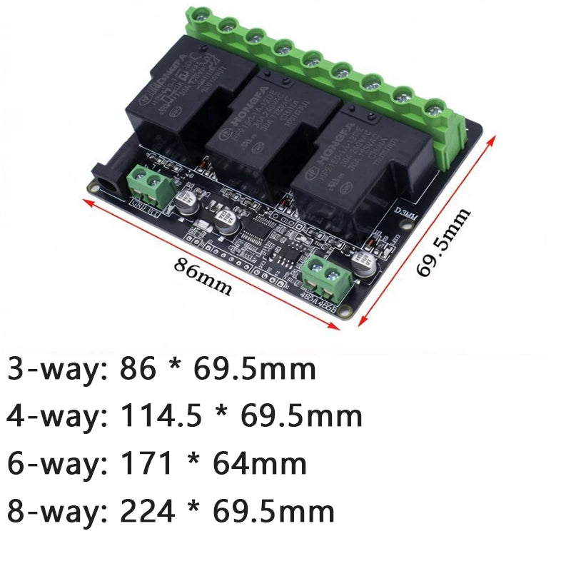 Modbus RTU RS485 TTL Relay Control Module Optional 3/4/6/8 Channel High Power Output Industrial PLC