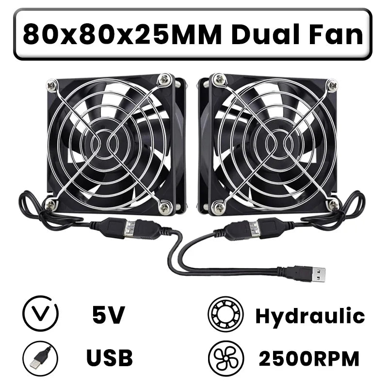 GDSTIME Dual 40mm 50mm 60mm 80mm 92mm 120mm 140mm DC 5V Powered USB Fans with 2 in 1 USB Cable for AV Receiver DVR Cooling