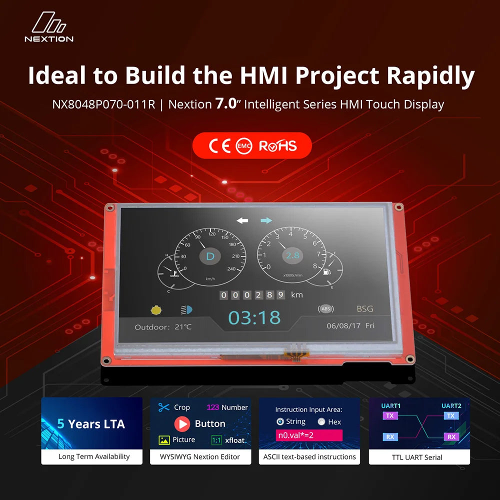 NEXTION 7.0'' Intelligent LCD Touch Display Module NX8048P070-011C/R Multifunction HMI Resistive/Capacitive Without Enclosure