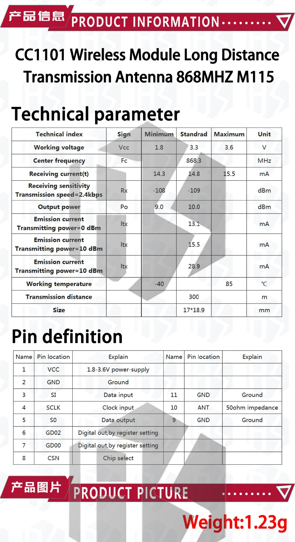 CC1101 10mW Wireless Module 433MHZ 868MHZ 300-1000M Long Distance Transmission With SMA Antenna Wireless Transceiver Module