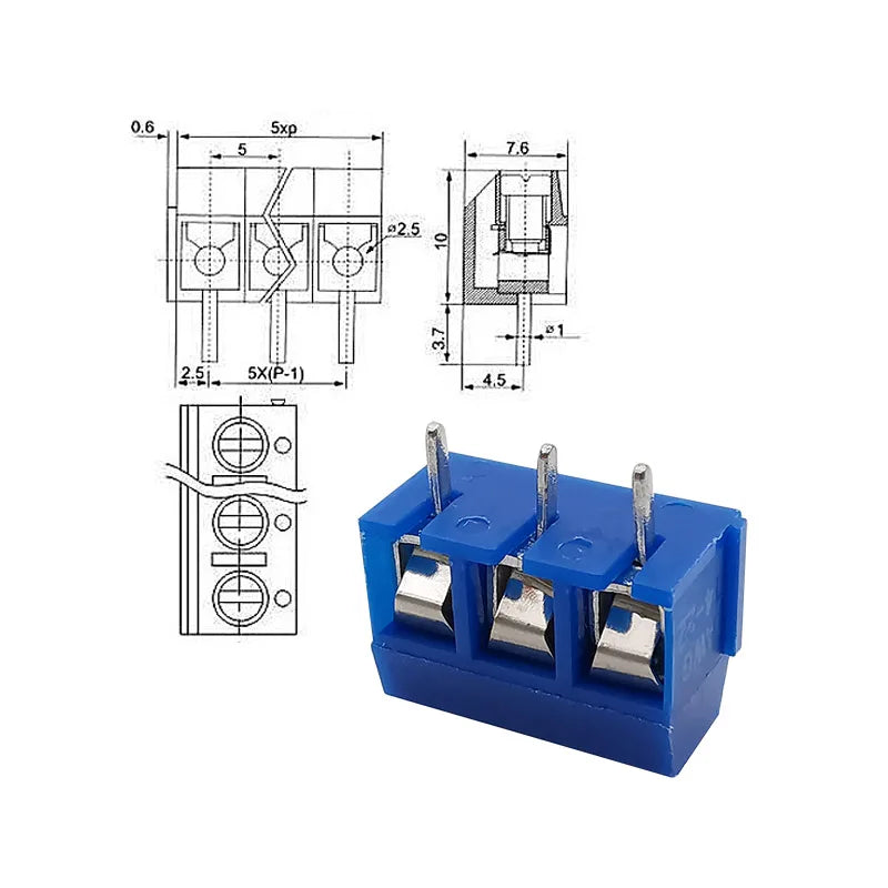 20/50Pcs KF301 KF301-5.0-2P 3P 4P 5.0mm Pitch Straight Pin Screw PCB Terminal Block Connector Splicable Plug-in Terminals Blue