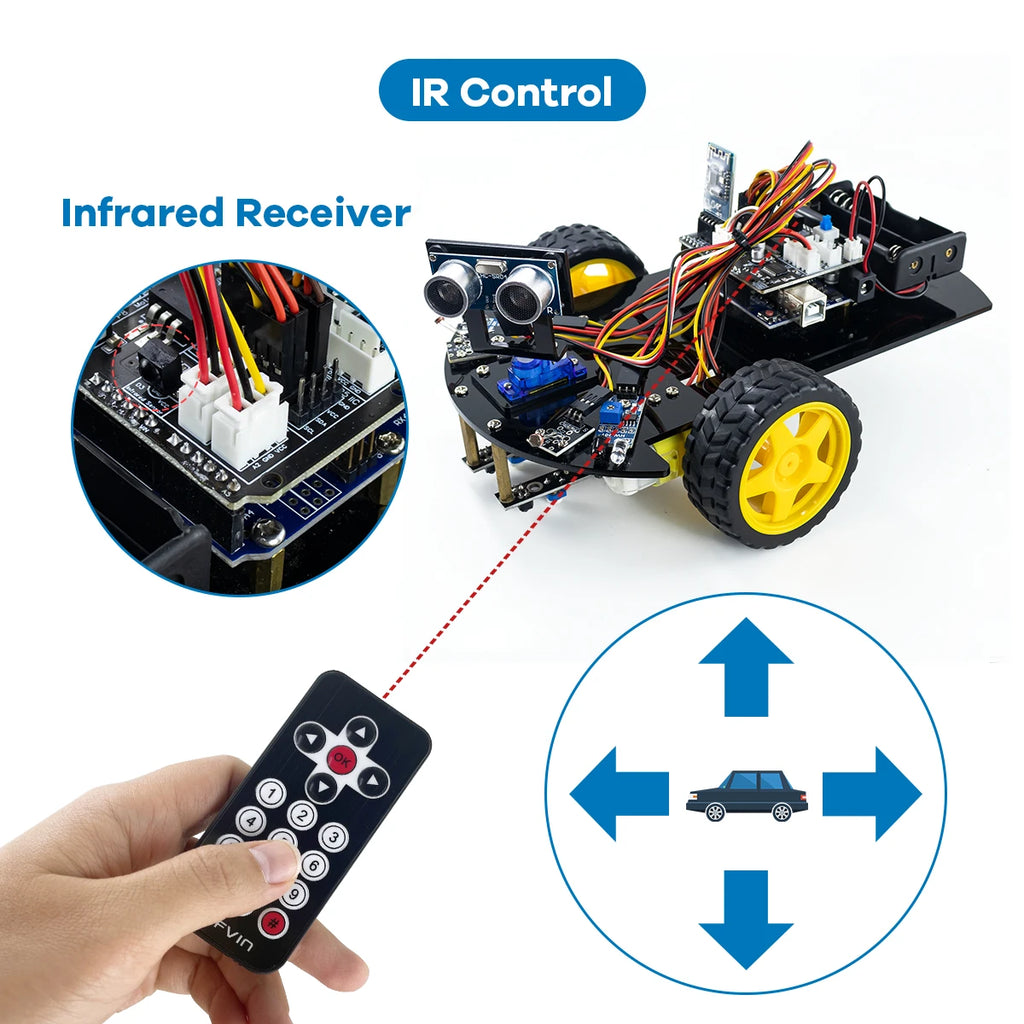 LAFVIN Smart Robot Car for Arduino 2WD Chassis Robot Car Kit With Ultrasonic Module, L298N Driver Board, Remote, IR Control