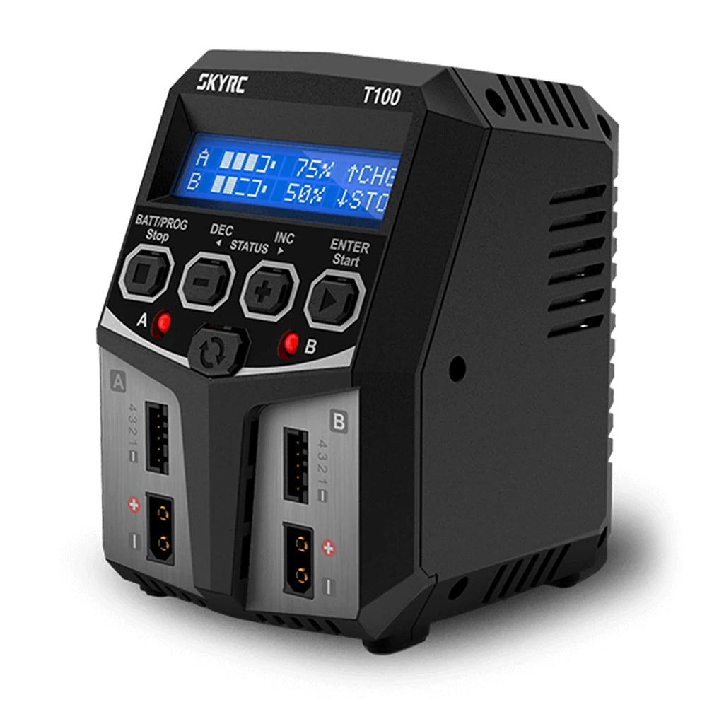 SKYRC T100 AC Lipo Battery Balance Charger Dual 5A 2X50W for 2-4S NiMH / NiCd / LiPo / LiFe / Lilon / LiHV  RC Car Charger
