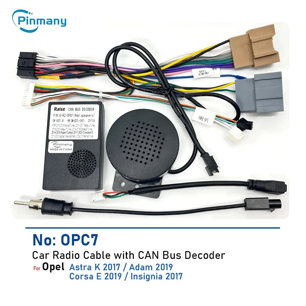 Pinmany Car Radio Cable OPC7 16-pin Power Wire Harness Adapter with CAN Bus Decoder for Opel Adam Insignia Astra K Corsa E