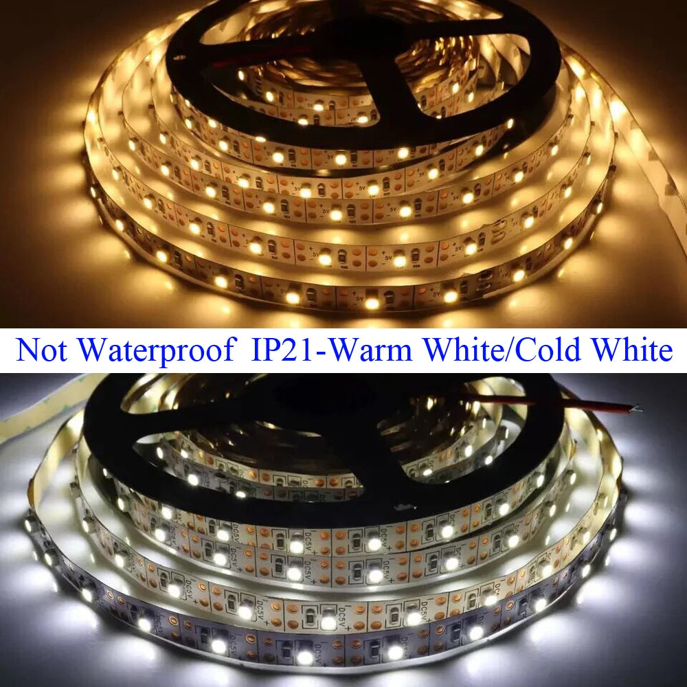 5V USB LED Strip Light Battery Power SMD 2835 3528 60LED 0.5m 1m 2m 5m Cold White Warm Blue Ribbon Cabinet Lights Night DC5V
