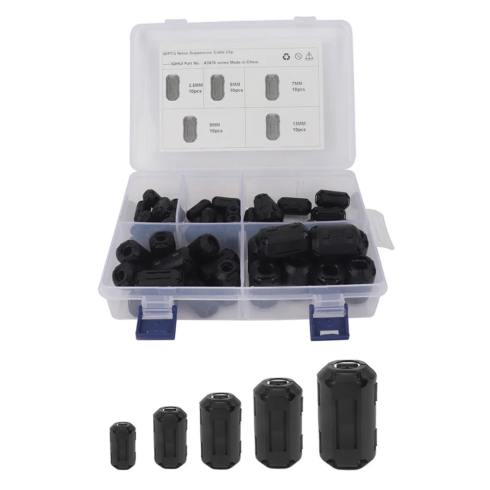 50/20Pcs Small Clamp Ferrite Core Cord Ring Choke Bead RFI EMI Noise Suppressor Filter Clip On Ferrite Cable Connector Clamp Kit