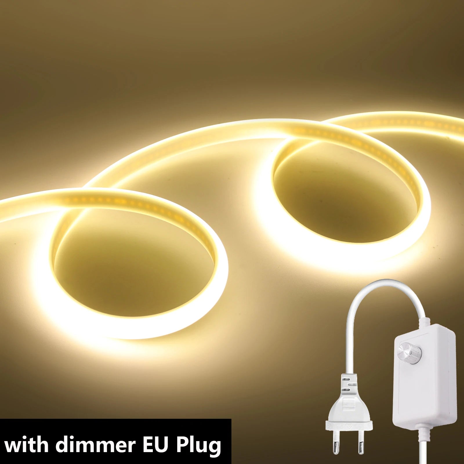 Dimmable 220V COB LED Light With Dimmer EU Power Kit Neon Strip 288Leds/M Waterproof Garden Room Home Bar Lighting Flexible Lamp