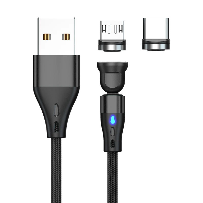 3A Fast Charging Magnetic Cable 540° Rotating USB Type C Micro Data Cable for Samsung Huawei Xiaomi Android Phone Charger Wire