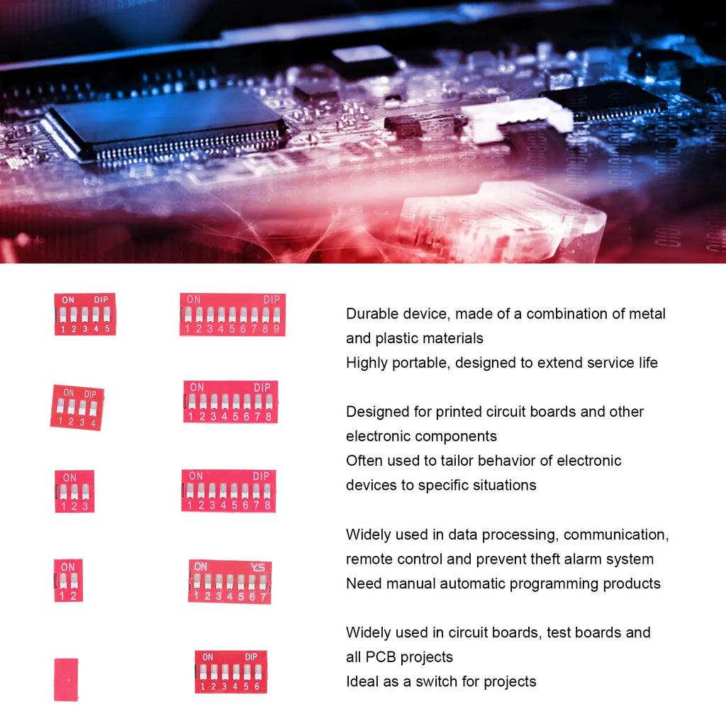 45Pcs Dip Switch Assorted Kit On Off Toggle 2.54mm Range 1 2 3 4 5 6 7 8 9P for Circuit Breadboards Toggle Switch