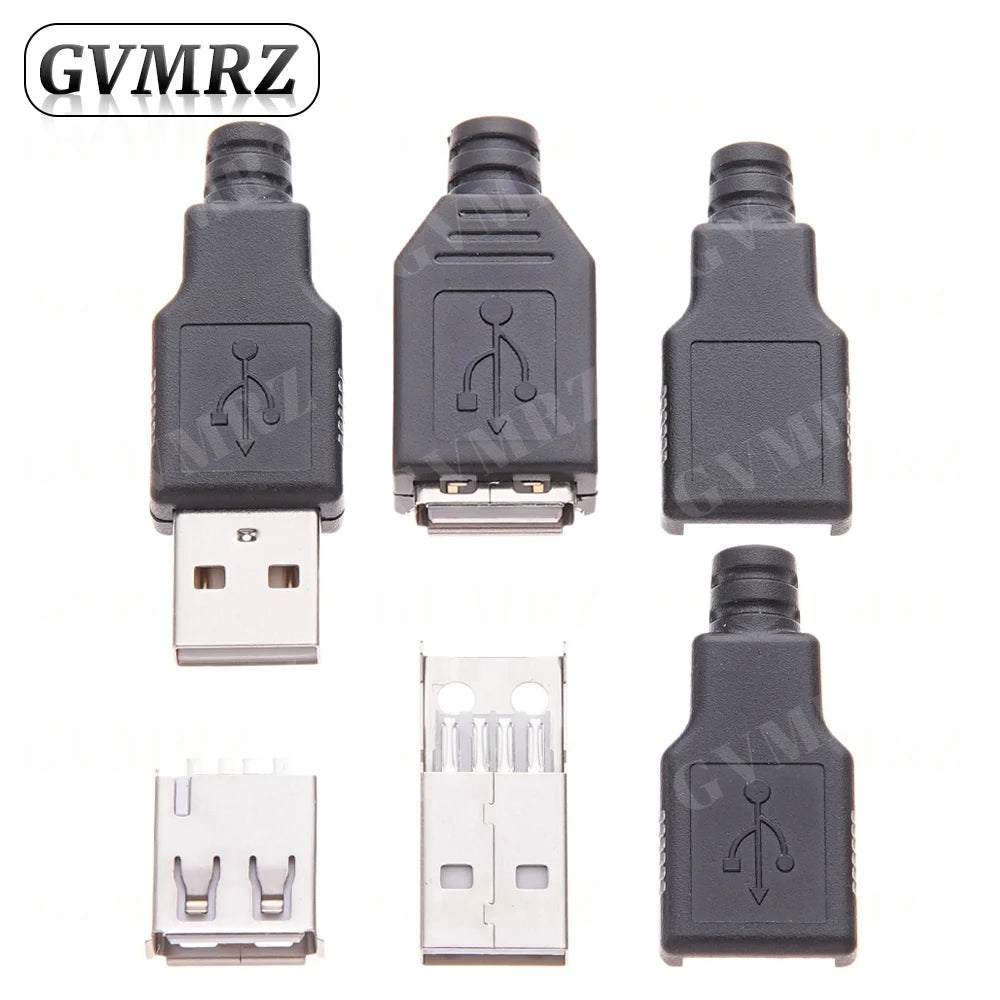 10PCS Type A Male Female USB 4 Pin Plug Socket Connector With Black Plastic Cover Type-A DIY Kits