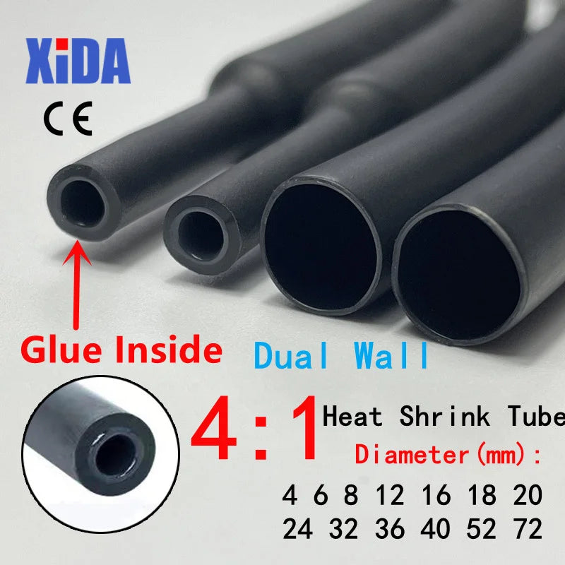 1/5M 4:1 Heat Shrink Tube With Glue Thermoretractile Heat Shrinkable Tubing Dual Wall Heat Shrink Tubing 4 6 8 12 16 24 32 52 72