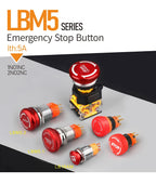 LANBOO 19mm 22mm Metal Emergency STOP Mushroom Push Button Switch Latching Button Switch with LED