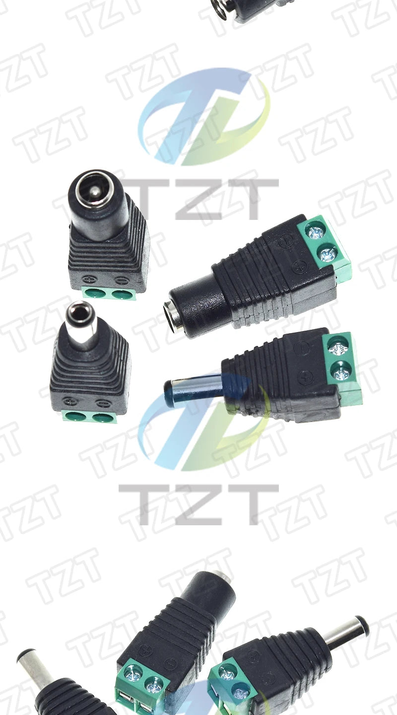 5.5MM x 2.1MM / 2.5MM Female Male DC Power Plug Adapter for 5050 3528 5060 Single Color LED Strip and CCTV Cameras