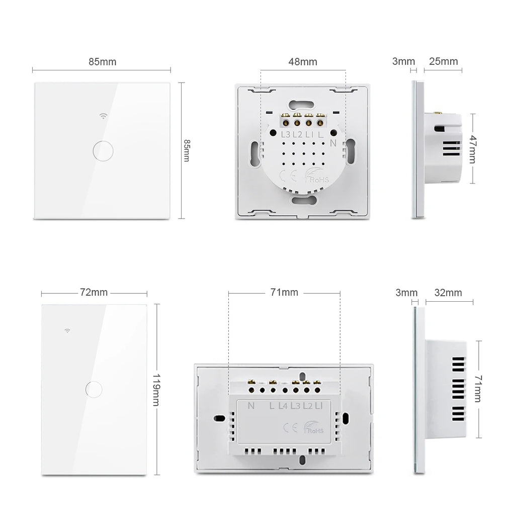 Melery Matter over WiFi Smart Light Wall Switch Touch Sensor Glass Panel Remoted Google/Apple Home Siri Alexa Homekit Smarttings