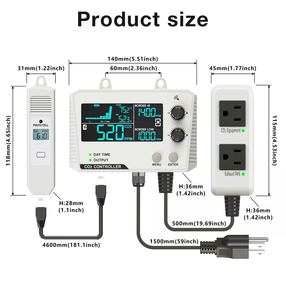 Automatic CO2 Concentration Control 0-5000ppm Carbon Dioxide Controller NDIR Sensor CO2 Detector for Greenhouse