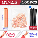 100PCS GT Copper Terminal Connectors Electrical Wire Cable Crimp Connecting Tubular Ferrules or for Lugs Have Heat Shrink Tubing