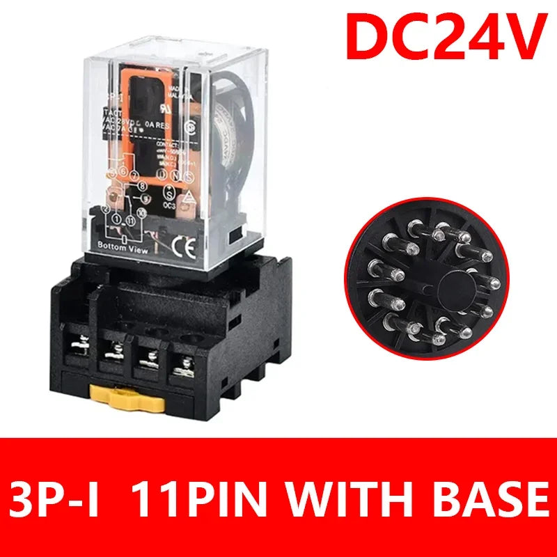 5/10Set MK2P-I MK3P-I Electromagnetic Relay Intermediate Small Relay with Base 8 Pin 11 Pin AC/DC 220V 24V
