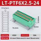 Push-in Terminal Block PTF6X2.5mm One in Multiple Out Splitter Spliceable Wire Connectors DIN Rail Junction Box Electrical Joint