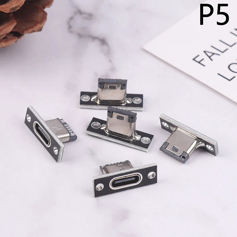 5Pcs New USB 3.1 Type C Socket With Screw Fixing Plate Type-C USB Jack 3.1 Type-C 2Pin 4Pin Female Connector Jack Charging Port