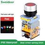 Waterproof Push Button Switch with LED 22mm Momentary Reset Self Locking Power Button Switch with Light 12V 24V 220V 10A 2NO 2NC