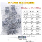 Carbon Film Resistors Assortment Kit set 1/8W 1/4W 1/2W 1W 2W 3W 5W 5% Electronic Components resistor package