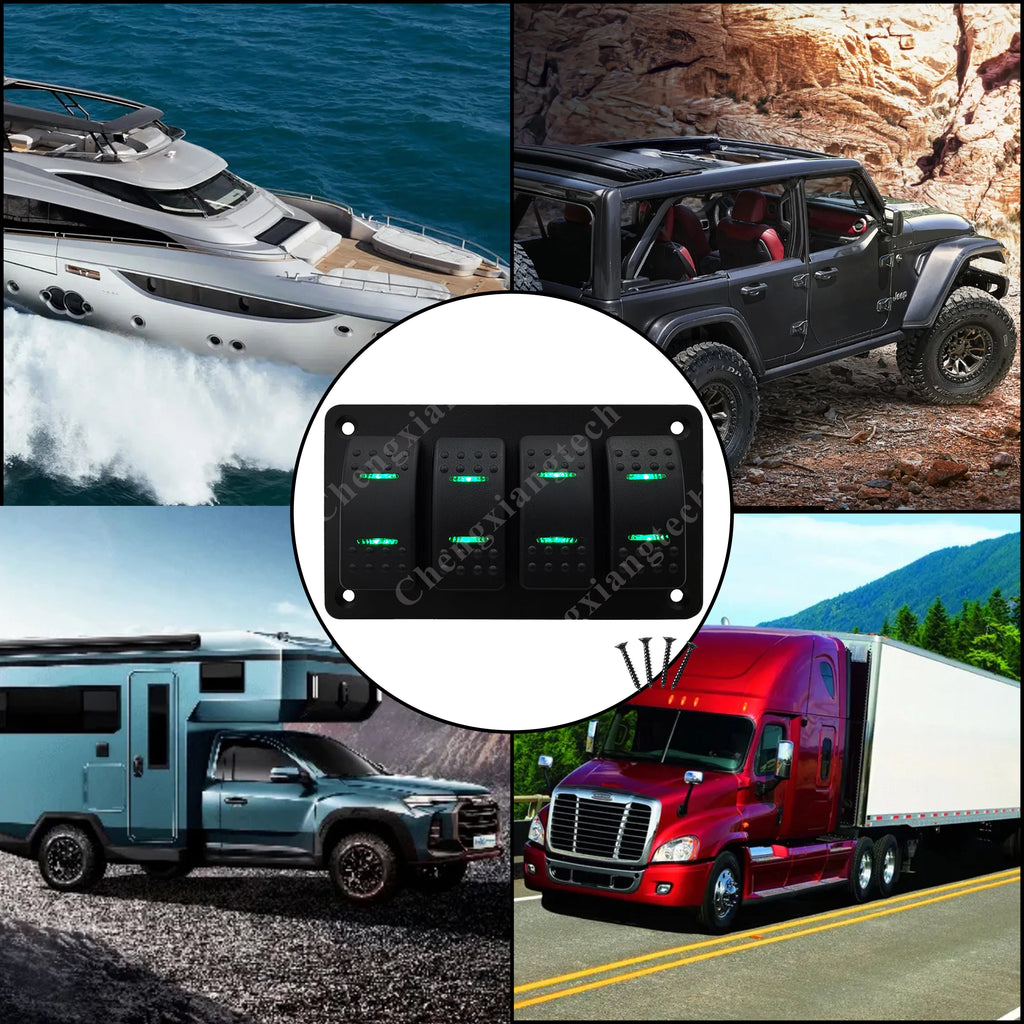 Green Led (ON)-OFF-(ON) (ON) OFF ON ON OFF ON Rocker Switch 12V 20A DPDT SPST Illuminated Rocker Switch Car Boat Accessories