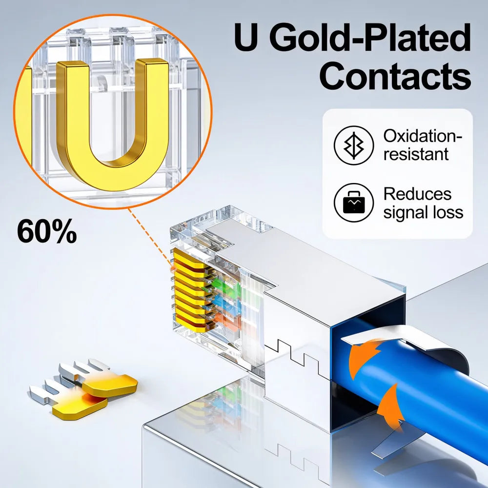 10/50/100Pcs Pass Through RJ45 Cat7 Shielded Connectors Crystal End Gold-Plated 8P8C Crimp UTP Ethernet Modular Plug