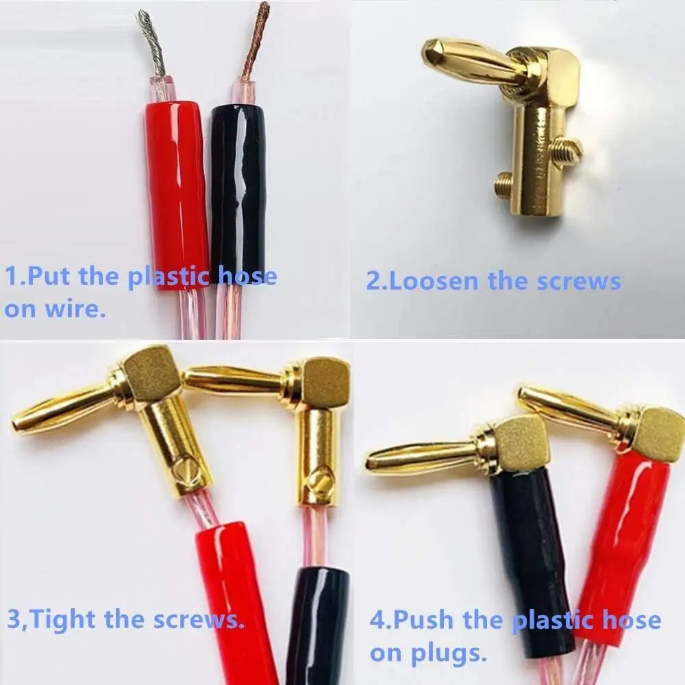 4/8pcs 4mm L-shaped Right Angle Banana Plugs -Soft Plastic Shell 90° Connectors (Red & Black) for Audio, Video & Speaker Systems