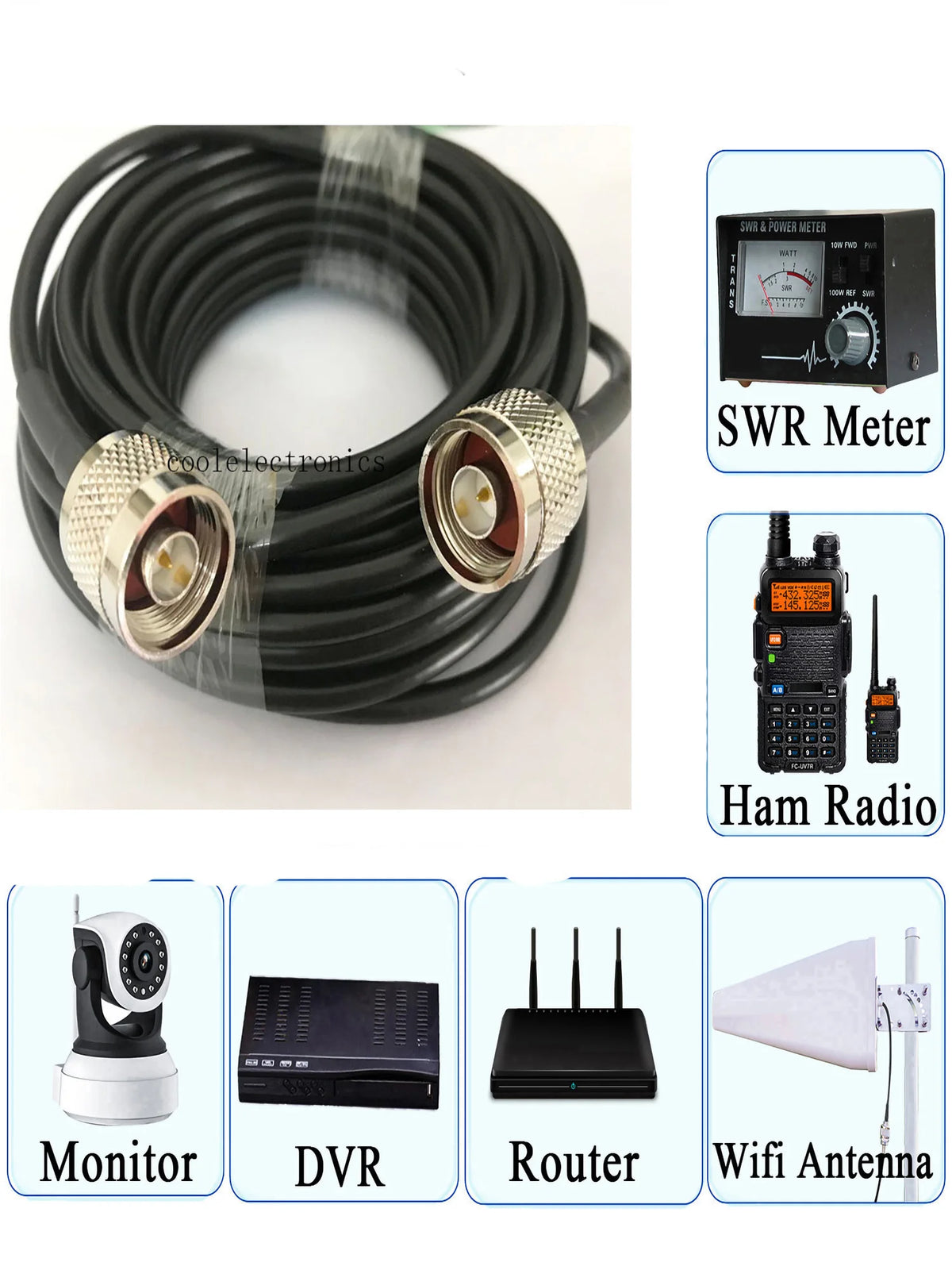 15/50cm 1/2/3/5/10/15/20/30/50m RG58 Coaxial Cable N male to N male connector RF Adapter 50-3 Cable 50ohm