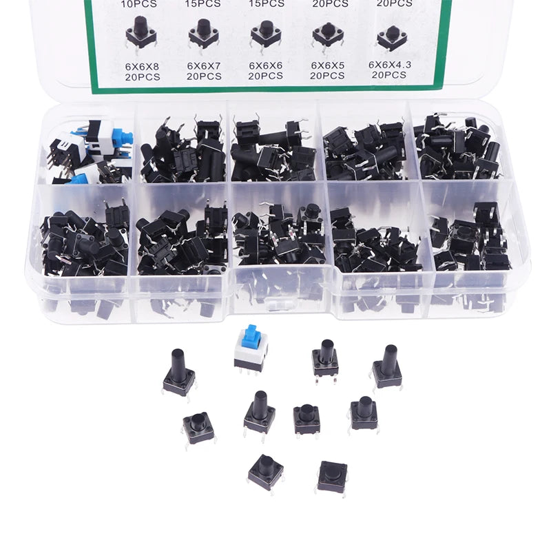 180 Pcs Tactile Push Button Switch Kit  - 6mm/7mm SMD & THT Momentary Tact Switch Assortment, Electronic Components DIY Repair