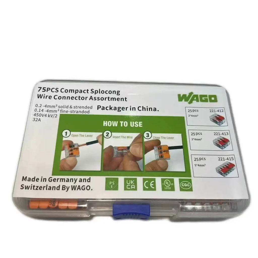 WAGO 221‑Series Splicing Connector Assortment Kit, 12/28/35/36/75/78/90 PCS Mixed Set For 221‑412 413 415 2411