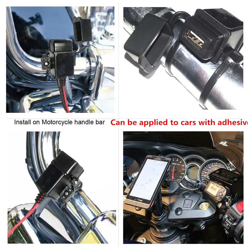 12V Waterproof Motorcycle SAE to USB Phone GPS MP4 Charger Cable Adapter Motorbikes Inline Fuse Power Supply