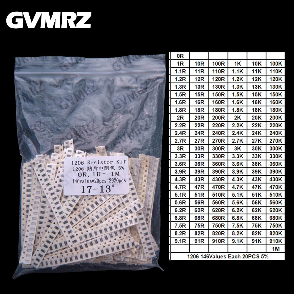 170/146/60Values 0603 0805 0402 1206 SMD resistor sop 1% Each 50PCS Each 25PCS 1k 2k 3k 4k 5k