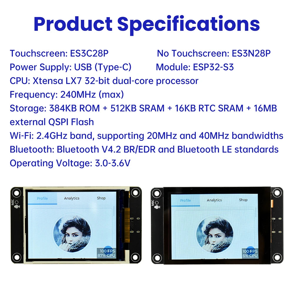 ESP32-S3 Development Board Wifi Bluetooth Intelligent Display Screen 2.8 Inch TFT Module Touch Screen Type C ES3N28P ES3C28