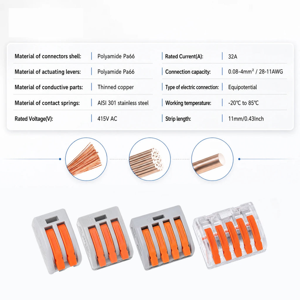 55PCS/100Pcs Electrical Wire Connector Kit 2/3/4/5 Port Lever Compact Splicing Terminal Block Reusable for Electrical Wiring