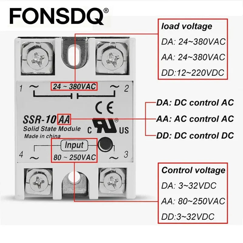 Single Phase Solid State Relay SSR 3-32VDC Input 24-480VAC Output Industrial Temperature Control Switch