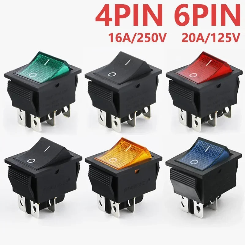 5/20Pcs KCD4 4/6Pin Snap-in Switch ON/OFF Rocker Switch Led Light Toggle Switches 25x31mm 16A 250V AC