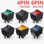 5/20Pcs KCD4 4/6Pin Snap-in Switch ON/OFF Rocker Switch Led Light Toggle Switches 25x31mm 16A 250V AC