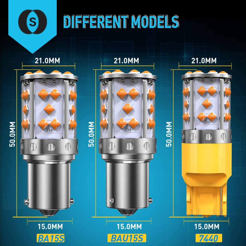 2Pcs WY21W LED Canbus No Error No Hyper Flash Turn Signal Lights Bulb 3030 SMD T20 7440 W21W 1156 BA15S LED Lamp 12V Orange