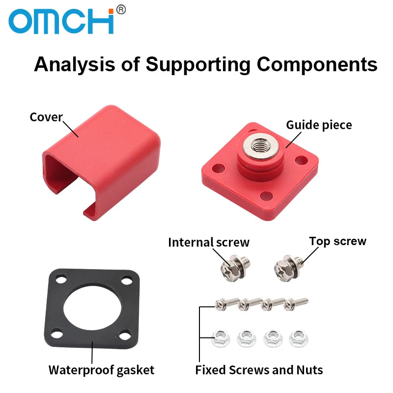 OMCH Red/Black Through Wall Type Copper Terminal Connector 120A 200A High-Current Lithium Battery Energy Storage Terminal