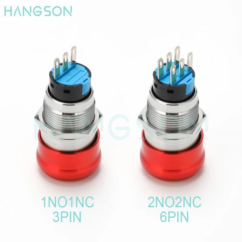 Metal Emergency Stop Push Button Switch Latching 12V-250V Stainless Steel Red Mushroom 16 19 22 25MM 1NO1NC Momentary